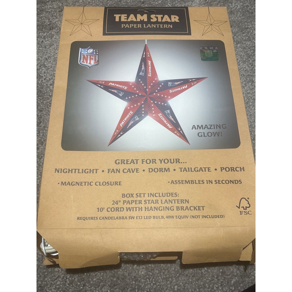 NFL Paper Lantern New England Patriots Star Light 24 Inch Red Blue